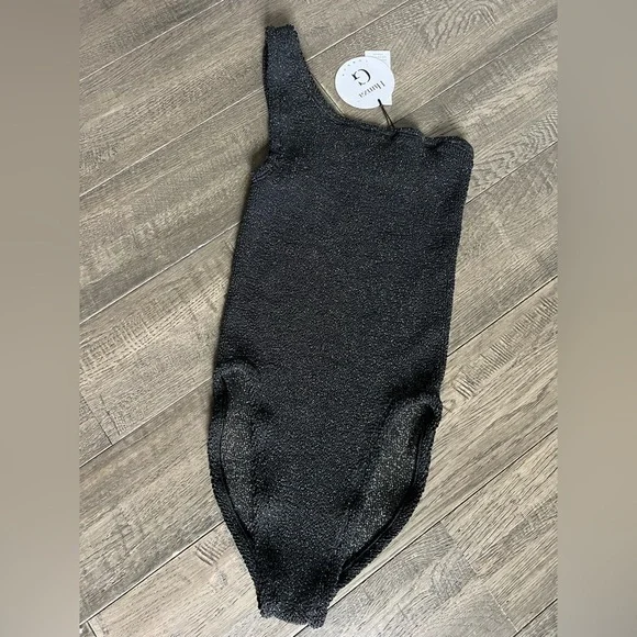 Hunza G Nancy Metallic One-Shoulder One-Piece Swimsuit Glittering Black OS NWT - Picture 14 of 15